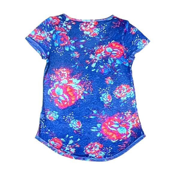 Mudd Blue Floral Design Short Sleeve Top | Size M - Picture 2 of 4